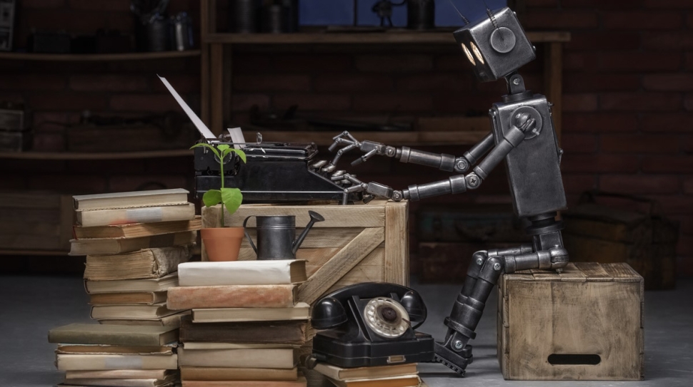 Robot,Reading,A,Book,In,The,Workshop,Of,Its,Creator