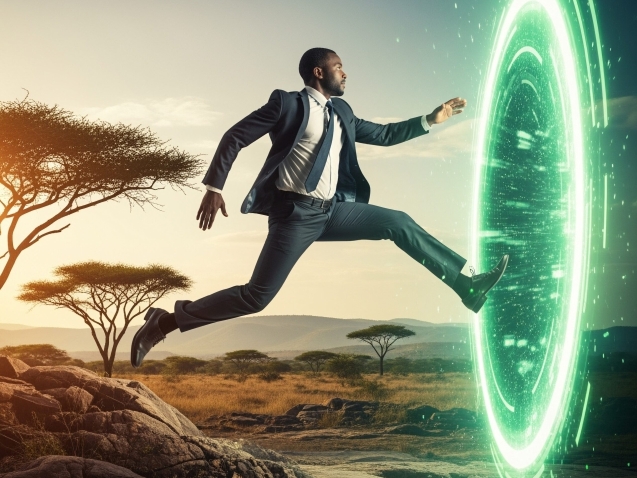 African,Origin,Business,Man,Leaping,Into,The,Future,Of,Technology
