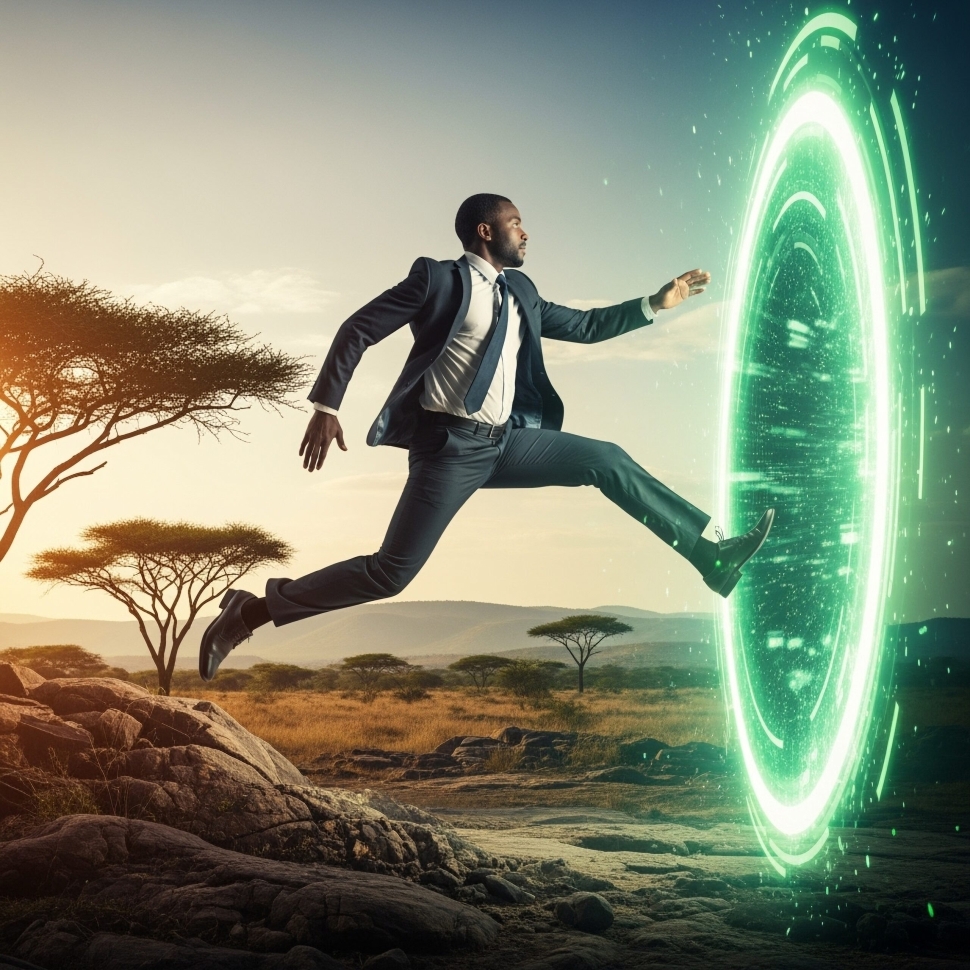 African,Origin,Business,Man,Leaping,Into,The,Future,Of,Technology